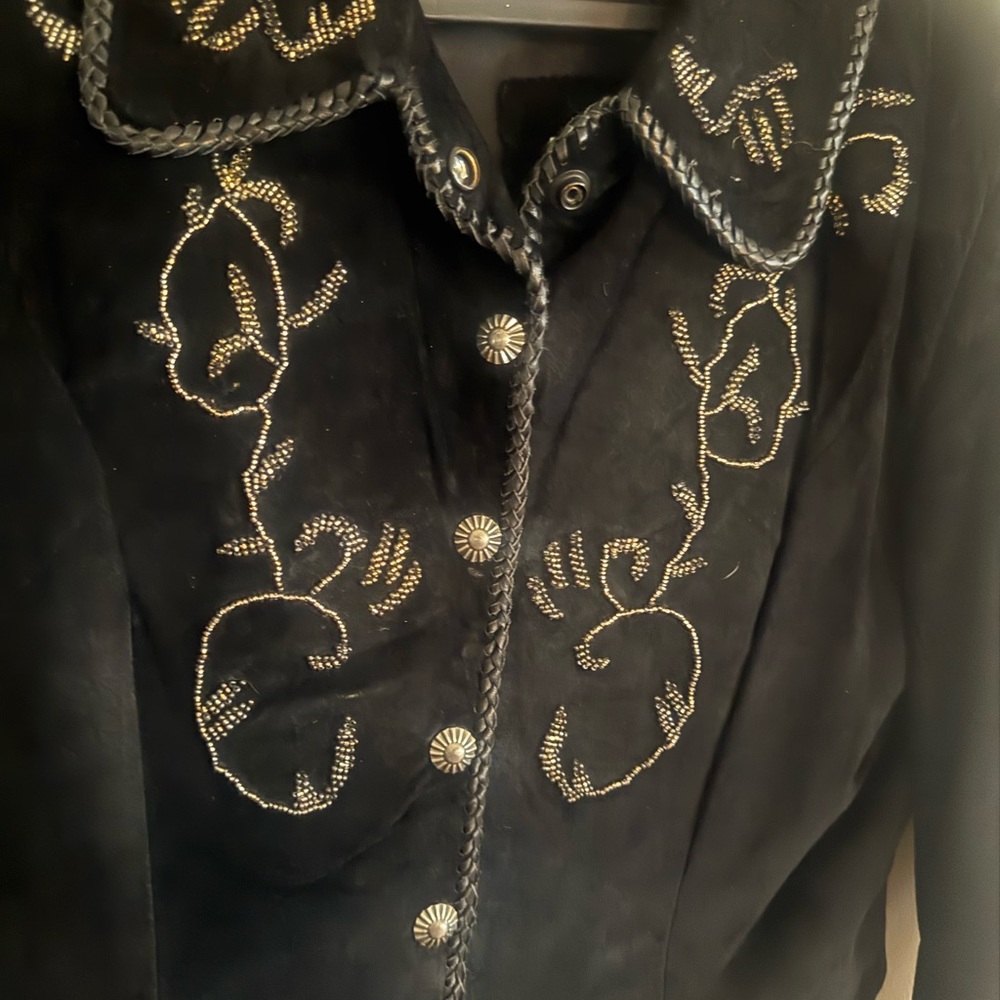 Vintage Diamond Leather suede beaded jacket